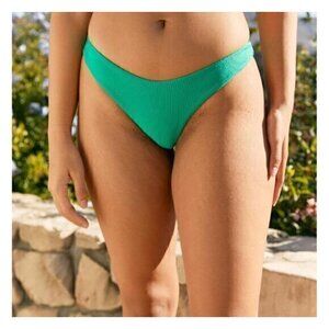 Aerie Rib Shine Super High Cut Cheeky Bikini Bottom Emerald Green Size XL NWOT